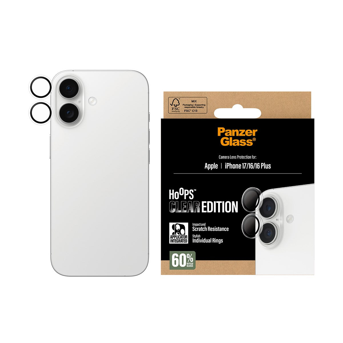PanzerGlass® Hoops® Transparent Kameraschutz iPhone 17 | iPhone 16 | 16 Plus